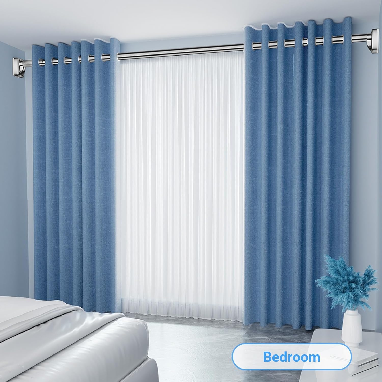 Tension Curtain Rod for Windows, Shower Curtain Rod Adjustable 15 to 192 inch, No Drilling Expandable Tension Rod, Anti-Rust Stainless Steel Bathroom Rod for Closet Living Room(Black,160''-192'')