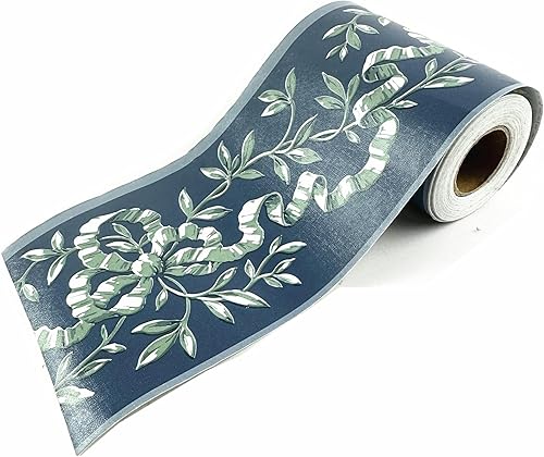 Ssamall Papel tapiz vintage de 32.8 ft para despegar y pegar, bordes de pared, decoración de baño, cocina (azul oscuro)