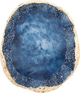 Uij244 Uij244 - Pintura de resina de piedra, color mixto, borde dorado, color azul claro, 10 x 9 x 1 cm