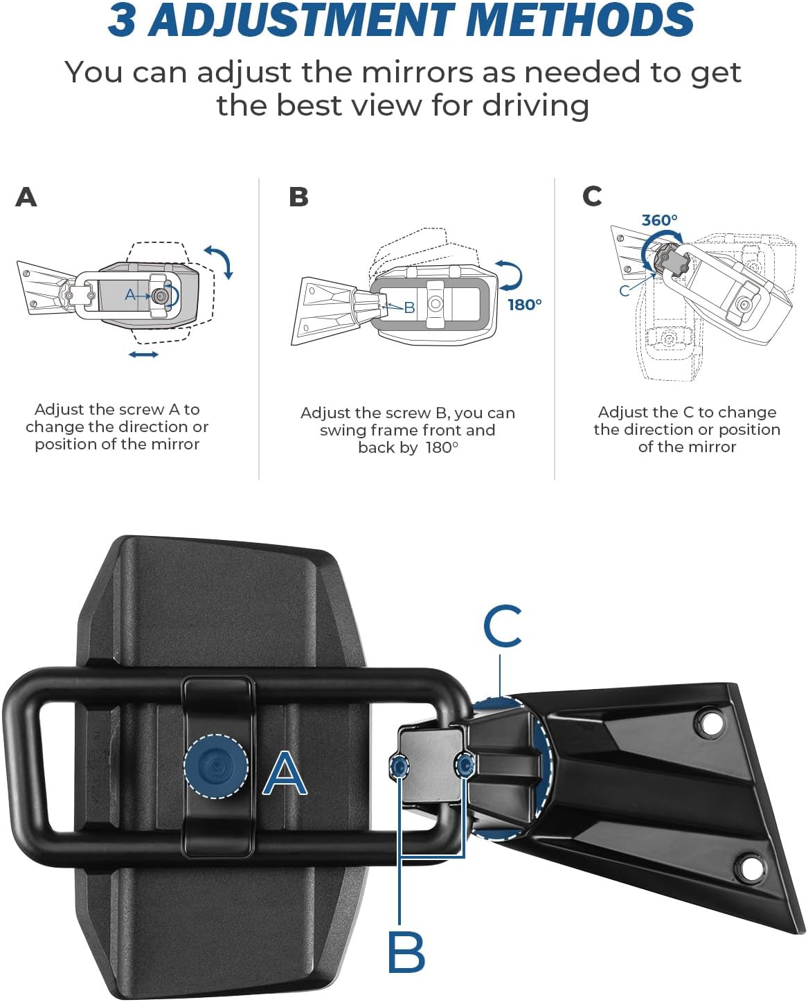 JOYTUTUS Wrangler Mirrors Doors Off Compatible with Wrangler JK TJ 1997-2018, Easy-Install No Vibrate & Wobble Wrangler Doorless Side Mirrors for Safe Doors Off Driving (Not Fit JL)