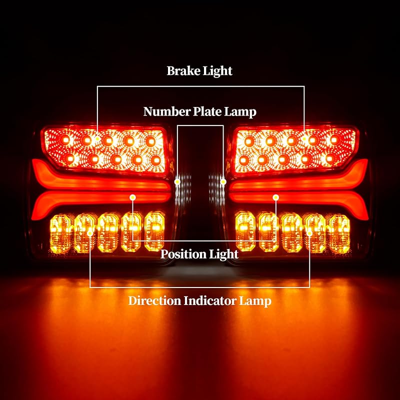 AOHEWEI LED Hátsó Lámpa Szett 12/24V - Vízálló Féklámpa Dinamikus Irányjelzővel és Rendszámvilágítással Utánfutókhoz, Lakókocsikhoz, Teherau