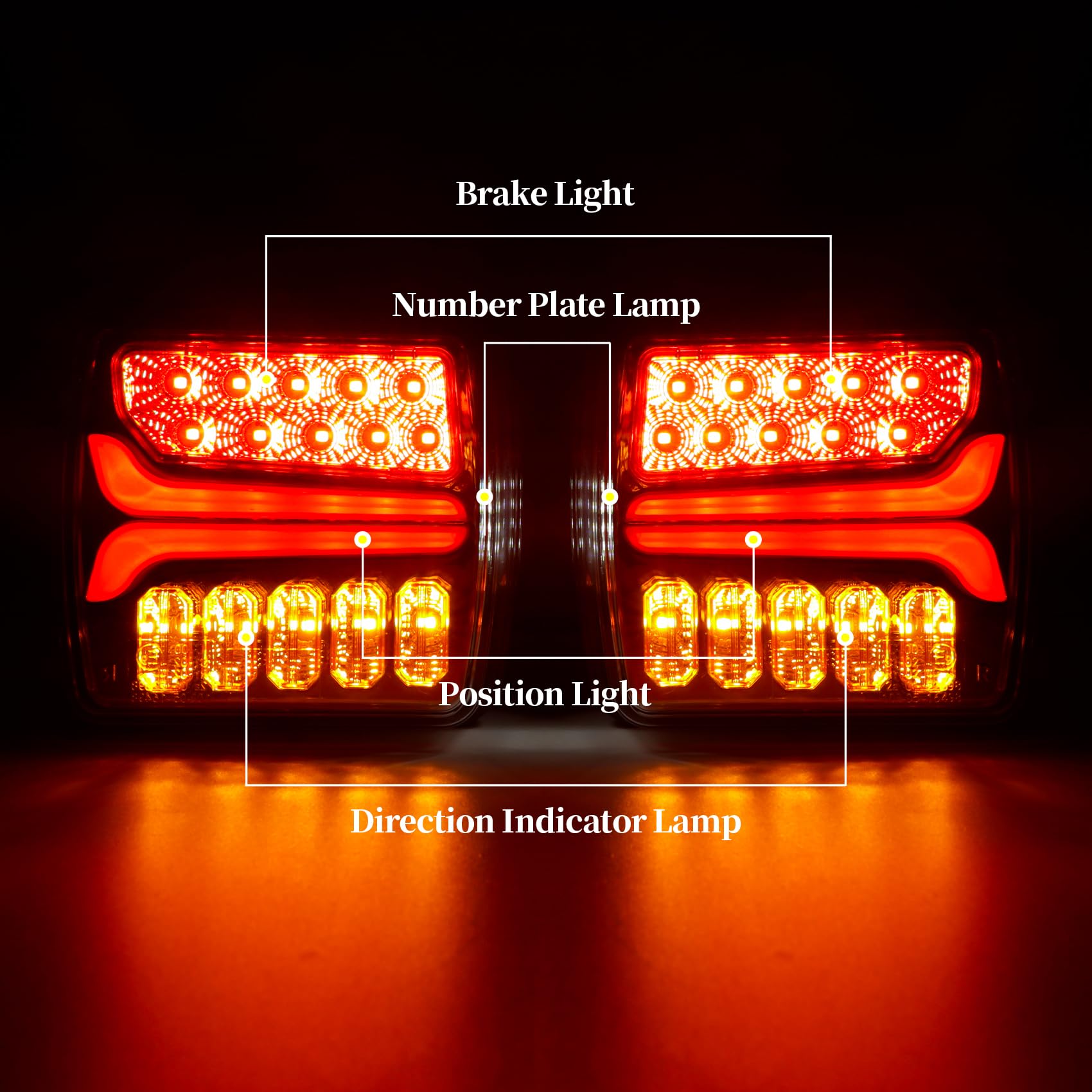 AOHEWEI 12/24V LED tylne światła przyczepy 2 szt. Światła tylne wodoodporne, lampa pozycyjna hamulca dynamiczny kierunkowskaz oświetlenie tablicy rejestracyjnej dla RV ciągnik siodłowy Van E-mark