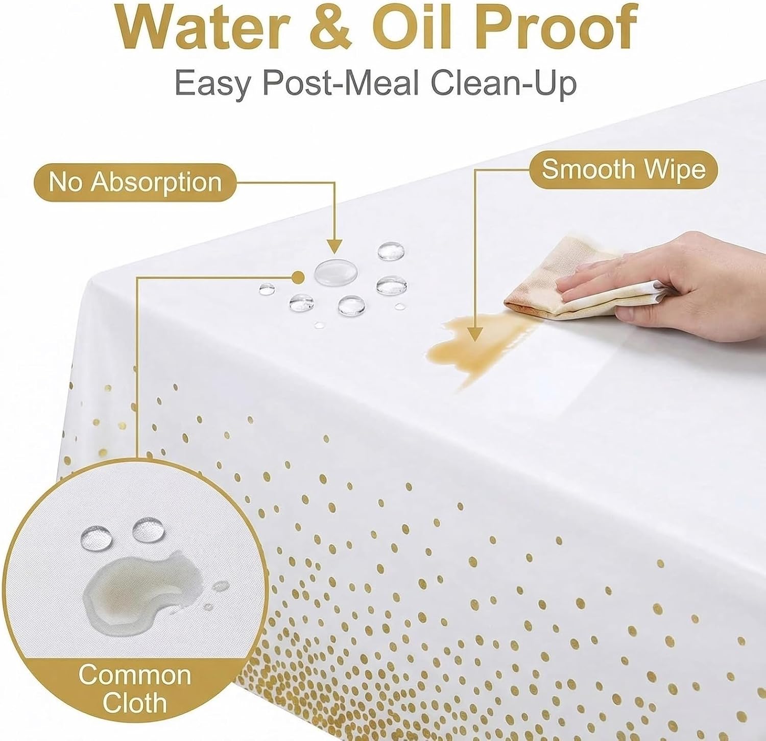 2 Pack White and Gold Tablecloth,Disposable Table Covers for Party, Weddings, and Holidays Decoration,54 x 108 inches Rectangular Disposable dot Party Table Covers image 4