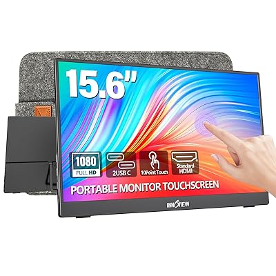 InnoView Portable Monitor Touchscreen 15.6" 1080P 10-Point Touch Screen Monitor Portable with Protective Sleeve Built-in Stand, 1200:1 HDMI USB C Travel Monitors for Laptop, PC, Phone