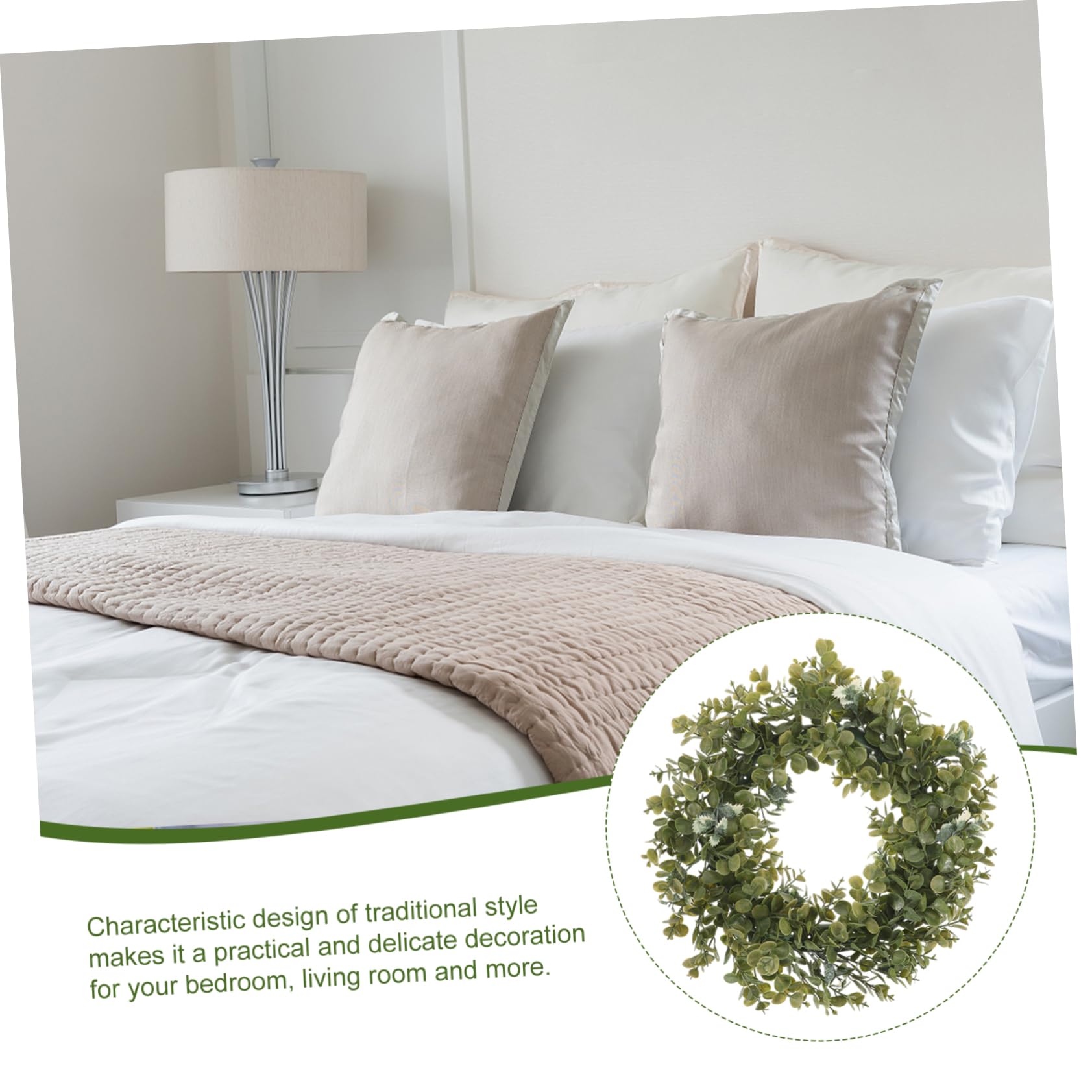 VICASKY Ghirlanda di Piante Verdi in Stile Americano 35 Cm, Decorazione Murale Artificiale di Eucalipto per Casa, Matrimonio e Negozi, Ornamento a Corona Resistente senza Manutenzione