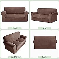 Vista 5 de CHUN YI Fundas de sofá de terciopelo de 3 piezas para sofá de 2 cojines, fundas resistentes al agua, antideslizantes, de alta elasticidad, protector