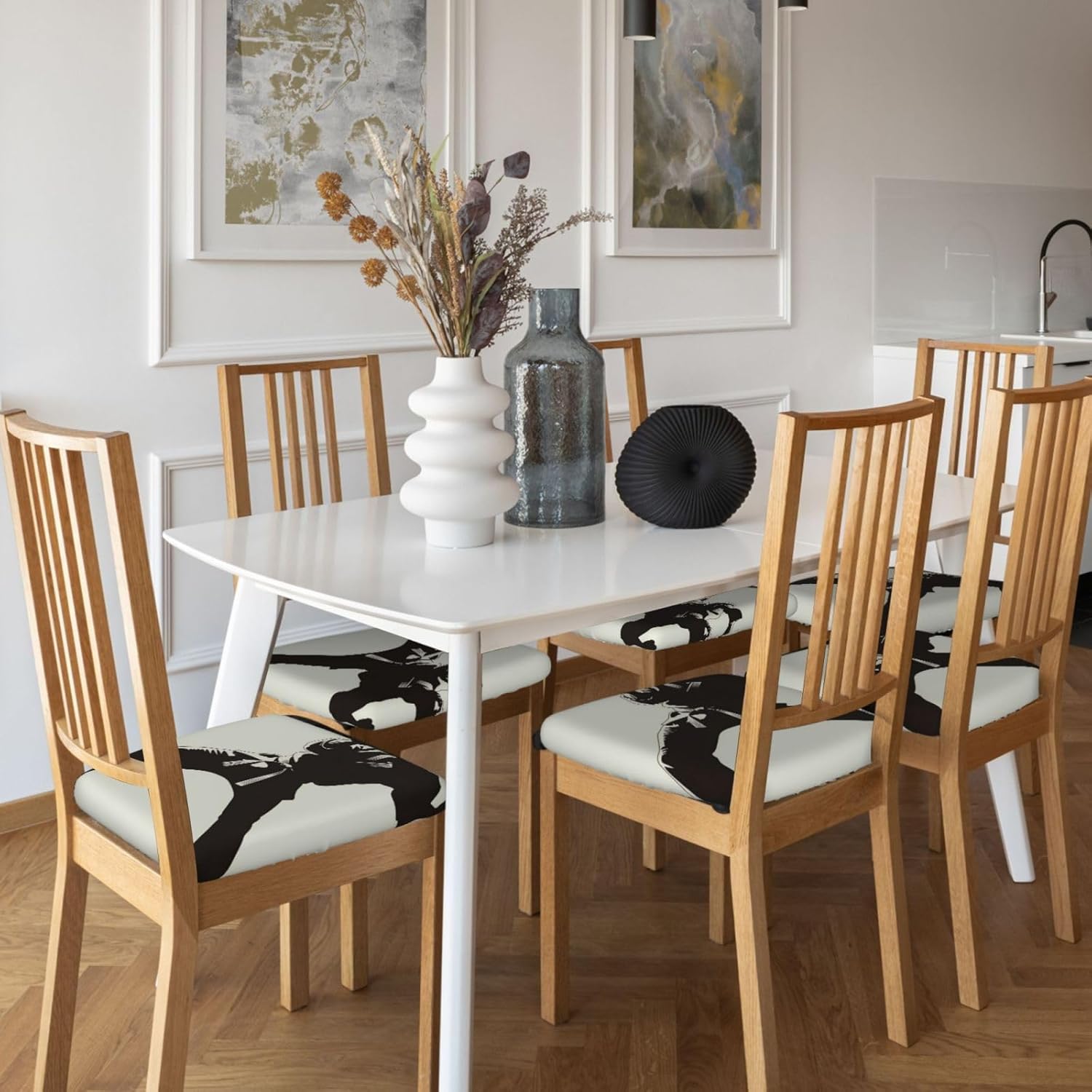 Karate Cartoon Print Square Cushion Covers 6 Pcs Set Elastic Non-Slip Seat Cushion Slipcovers Pet Furniture Protectors for Chair, Sofa