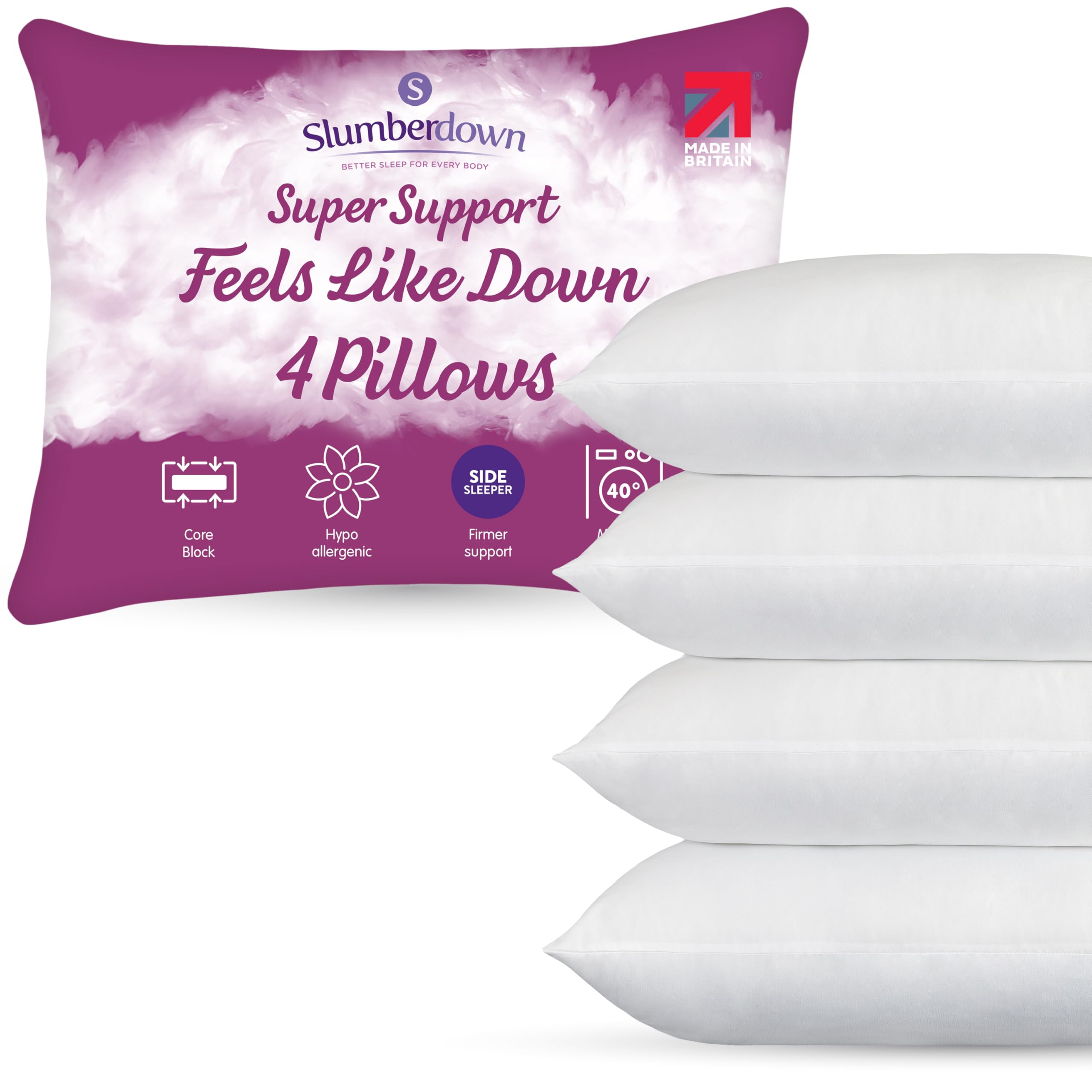 Slumberdown Feels Like Down Super Support Pillows White Size 4 Pack