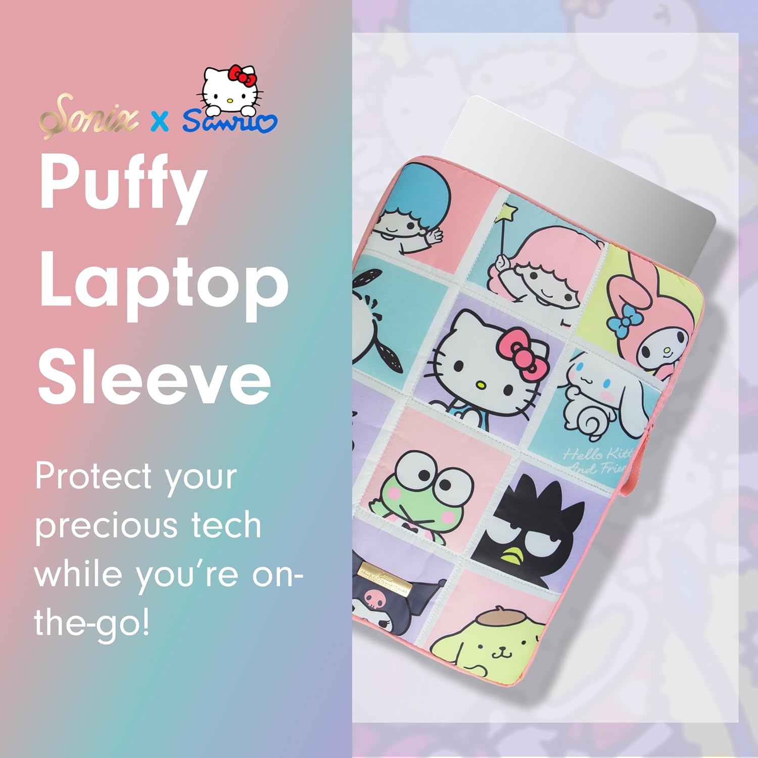 Sonix x Sanrio | Puffy Laptop Sleeve | 15-16 Inch, Quilted Pillow Puffer Laptop Carrying Case, Computer Sleeve | Hello Kitty Grid - Image 5