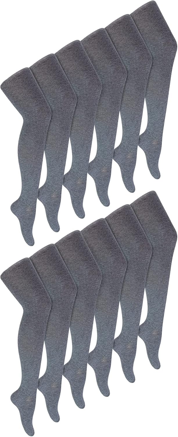 Sock Snob 12 Pair Girls Cotton School Tights Kids Plain Opaque Tights