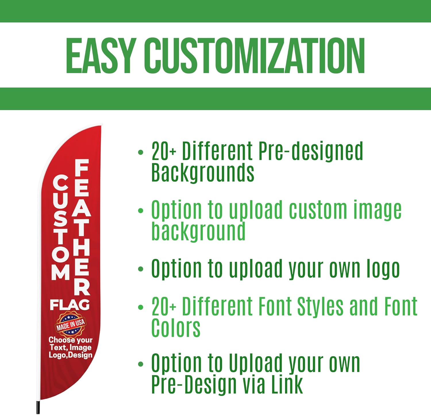 Custom Feather Flag by BCB Print - Personalized Outdoor Flag with Your Photo, Text or Logo | Optional 15ft Pole & Spike | Custom Swooper Flag | Fast Delivery | Made in USA | 11.5x2.5ft - Image 2