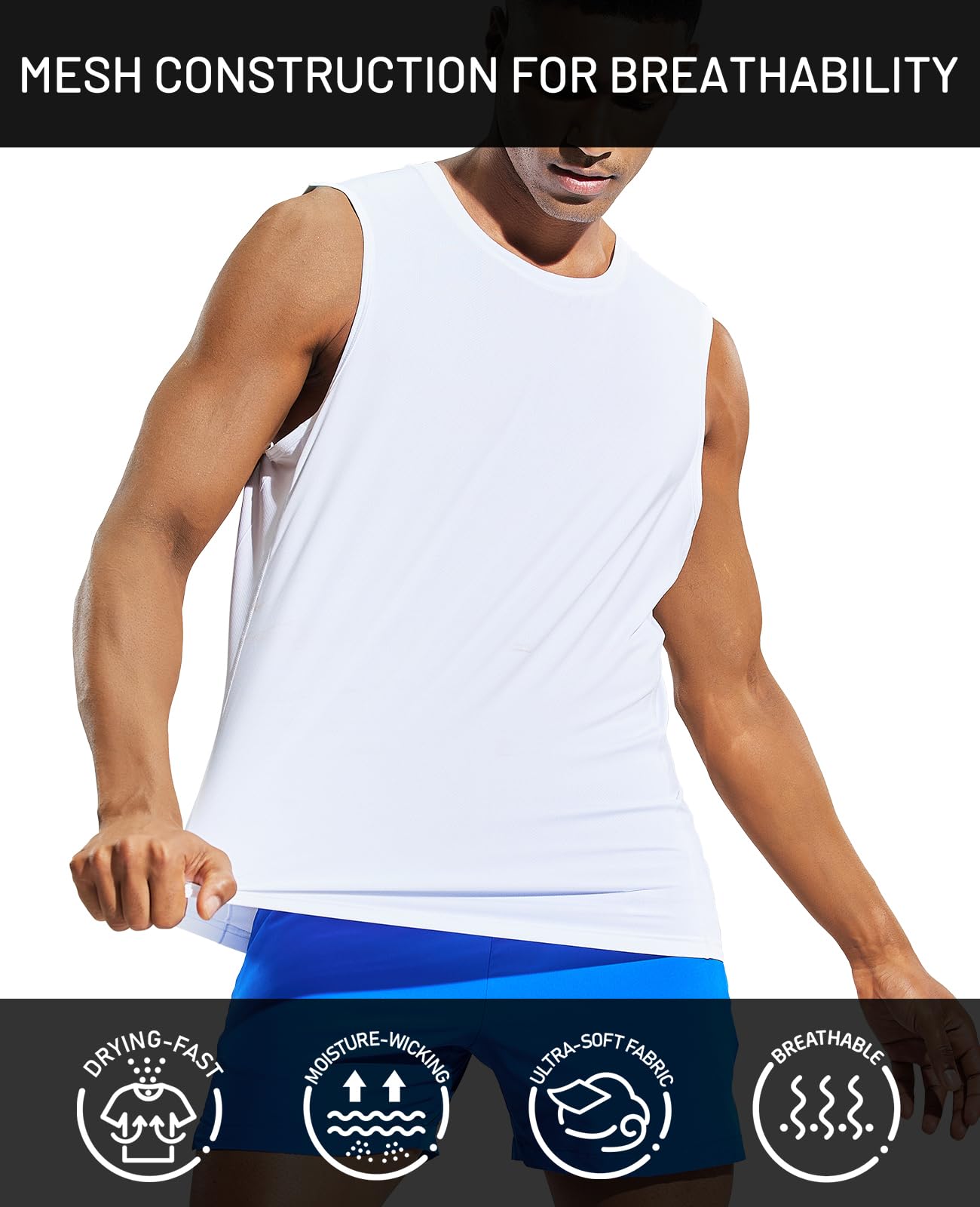 MIER Camiseta sin mangas para hombre, de ajuste seco, para correr, atletismo, gimnasio, deportes, entrenamiento, absorbe la humedad