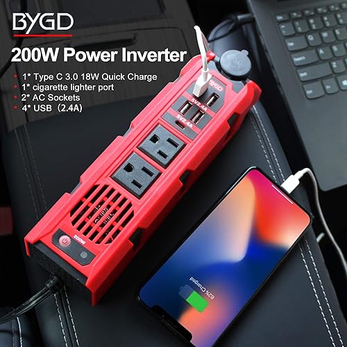 Miniatura 9 de BYGD Inversor de corriente de coche de 150 W para vehículos, DC 12 V a 110 V CA adaptador de enchufe de coche convertidor de salida con 1 toma de