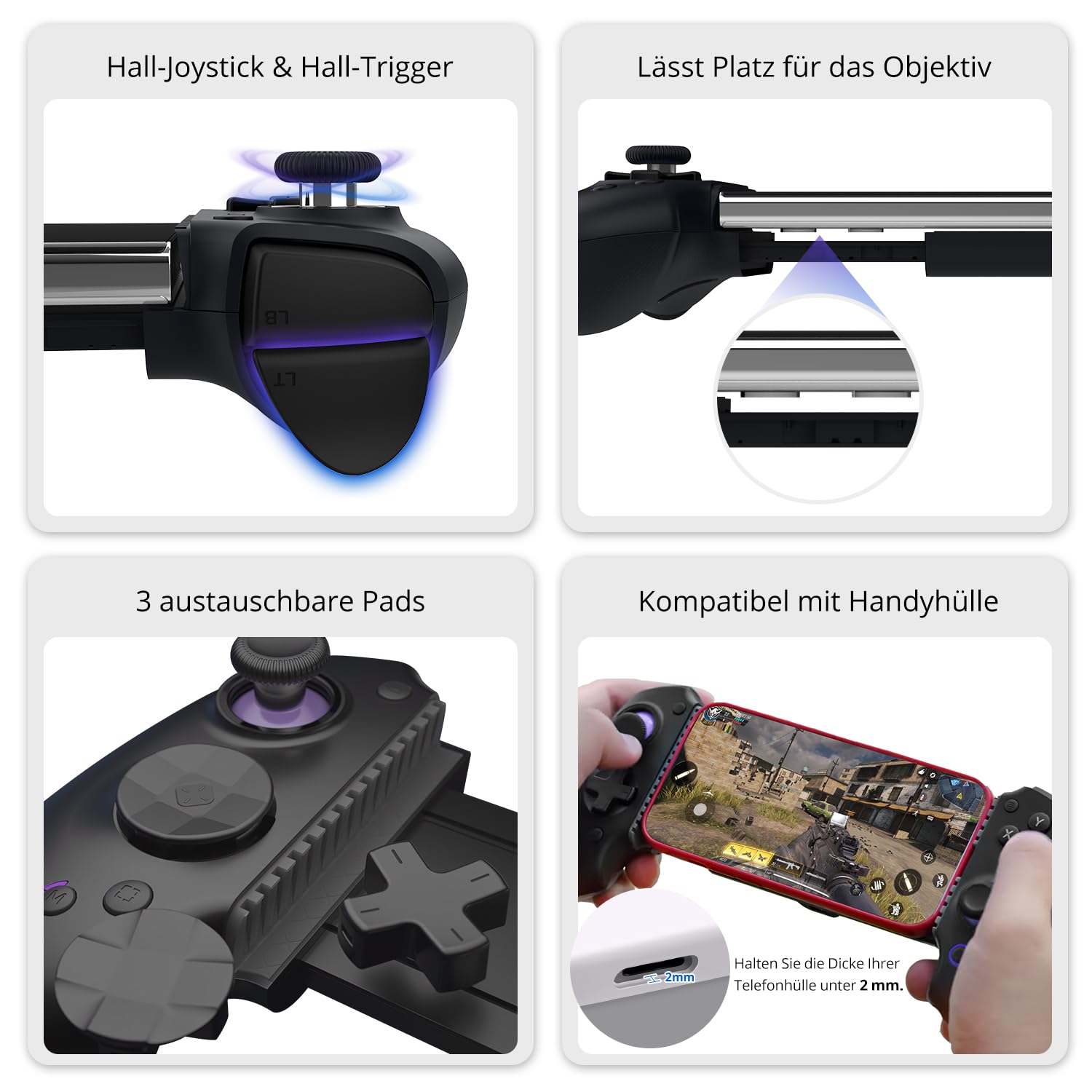 abxylute S9 Full-Size Gaming Phone Controller für iPhone 15/16/17, iPad Mini 6/7 Android Tablet Bluetooth TypeC Mobile Gamepad Kostenloser Tastenbelegung Genshin Impact, Hall Effect Joystick (black)