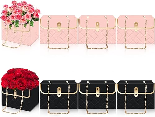 Whaline 6 bolsas de papel de flores con cadena de metal, ramo de almacenamiento, bolsa de floristería, bolso de mano, cesta de envoltura de ramo de