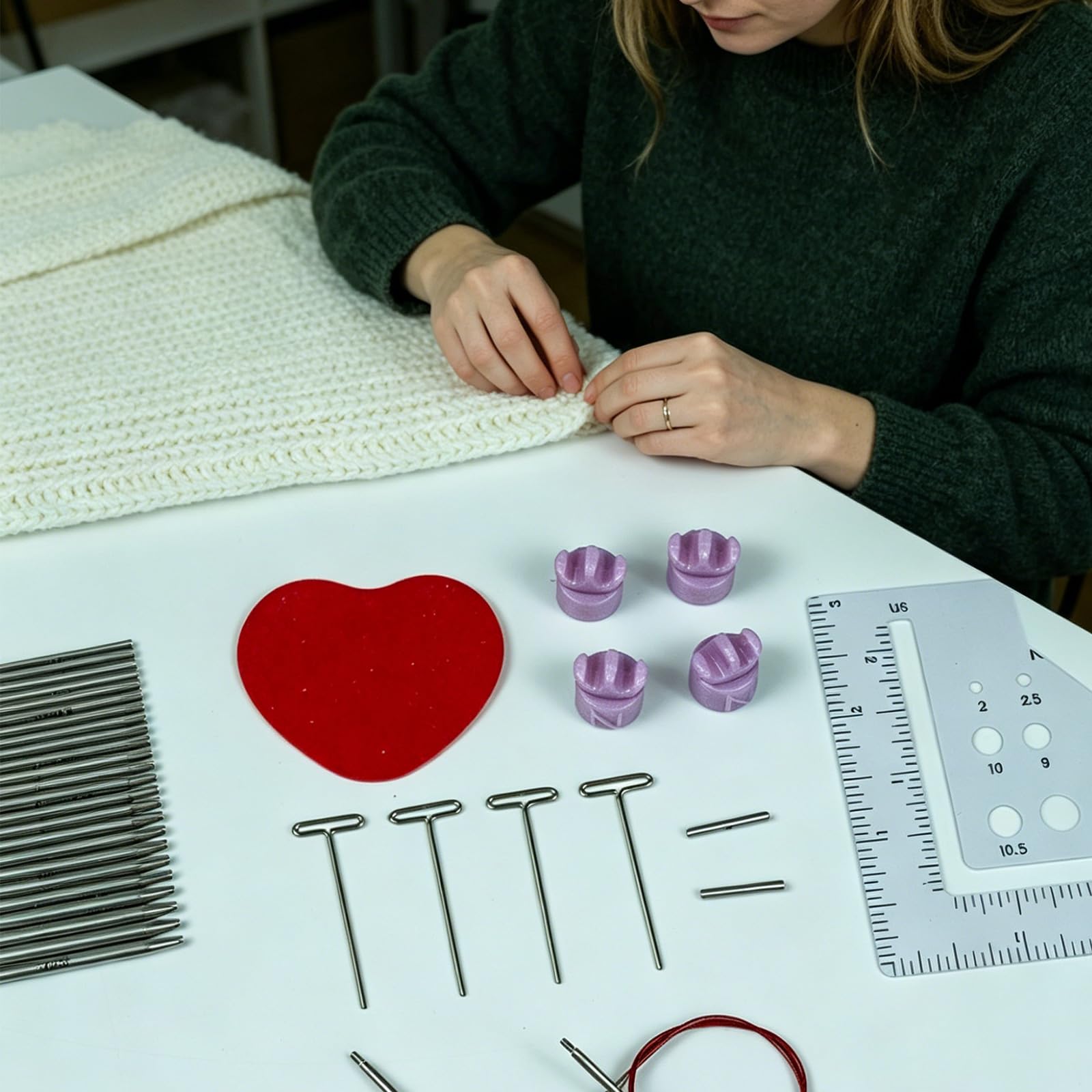 Juego de agujas de tejer circulares de varios tamaños con puntas intercambiables de acero inoxidable y cables flexibles, formato de aguja compacto para usuarios de manualidades de hilo, juego de punto