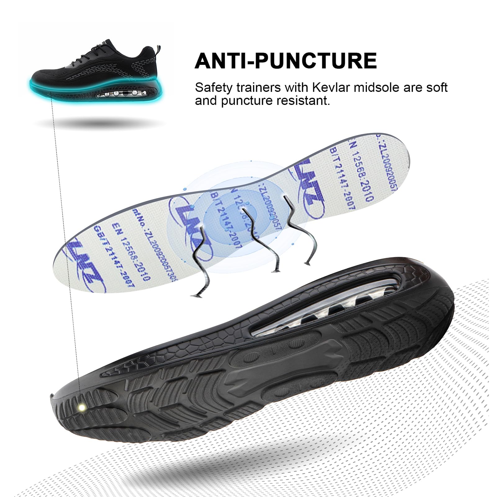 Hitmars Scarpe Antinfortunistiche Uomo Donna Scarpe da Lavoro S3 Safety Shoes S2 Scarpe Lavoro Scarpe da Cantiere Cucina Comode Nero Blu EU36-48