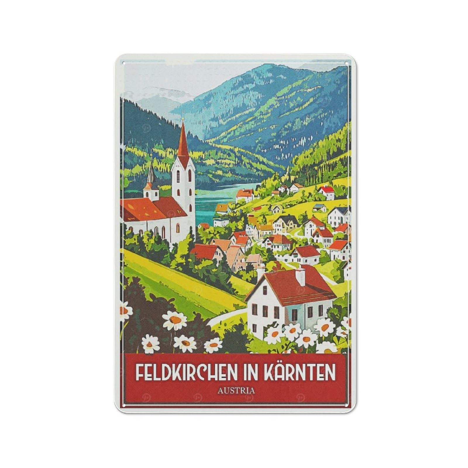 Feldkirchen in Kärnten Austria Travel Warehouse Style Metal Wall Decor 30x20cm, Metal Wall Sign for Workspace, Cafe, Hallway Or Garage