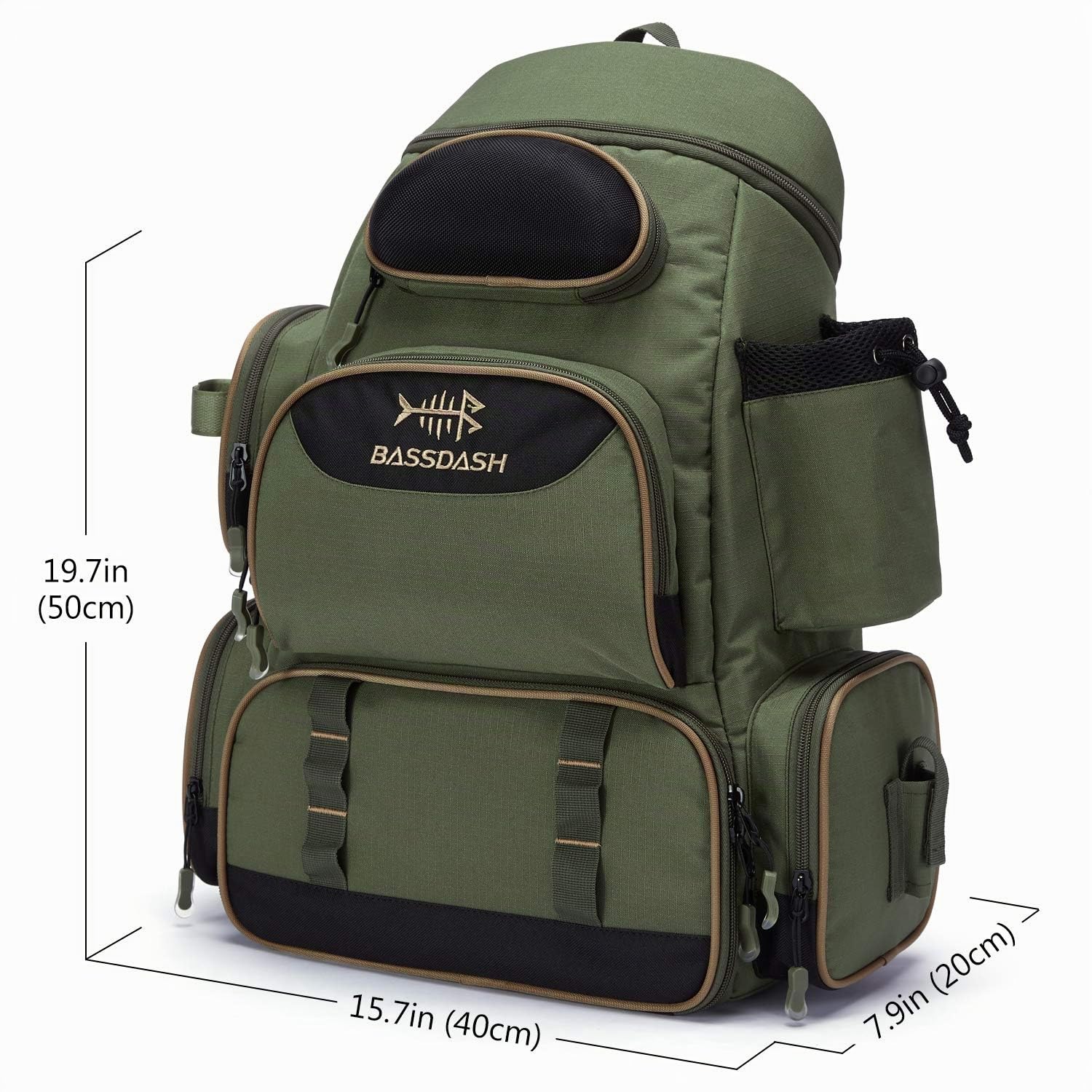 Bassdash Mochila de Pesca Bolsa táctica Ligera Resistente al Agua, Estuche de Pesca con portacañas y Cubierta Protectora contra la Lluvia