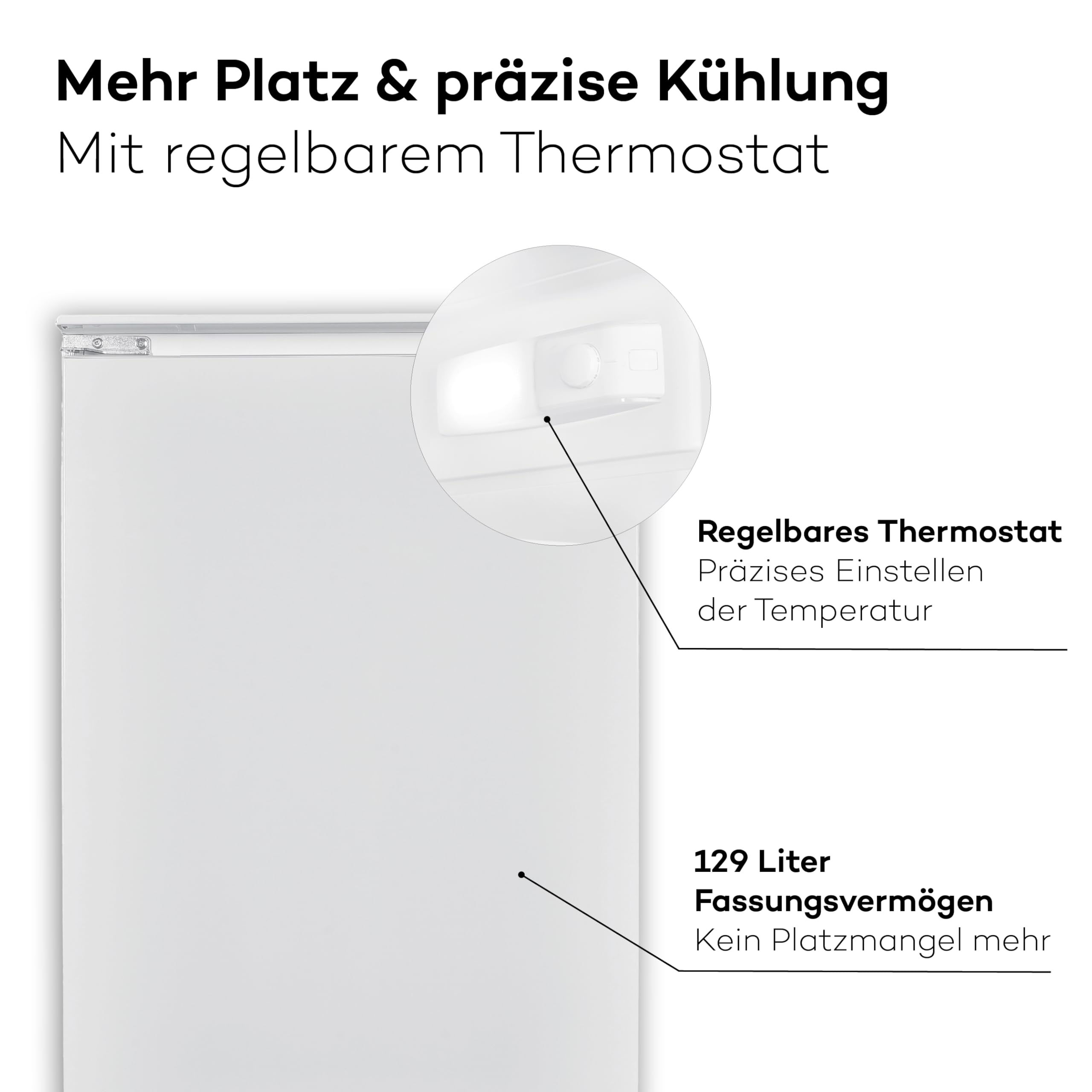 SCHOEPF – KSE510A+ Einbau-Kühlschrank 129 L – Leise 39 dB – Automatisches Abtauen – 88 x 54 x 54 cm – Wechselbarer Türanschlag – Vollraum-Kühlschrank mit Glasablagen und Gemüseschublade