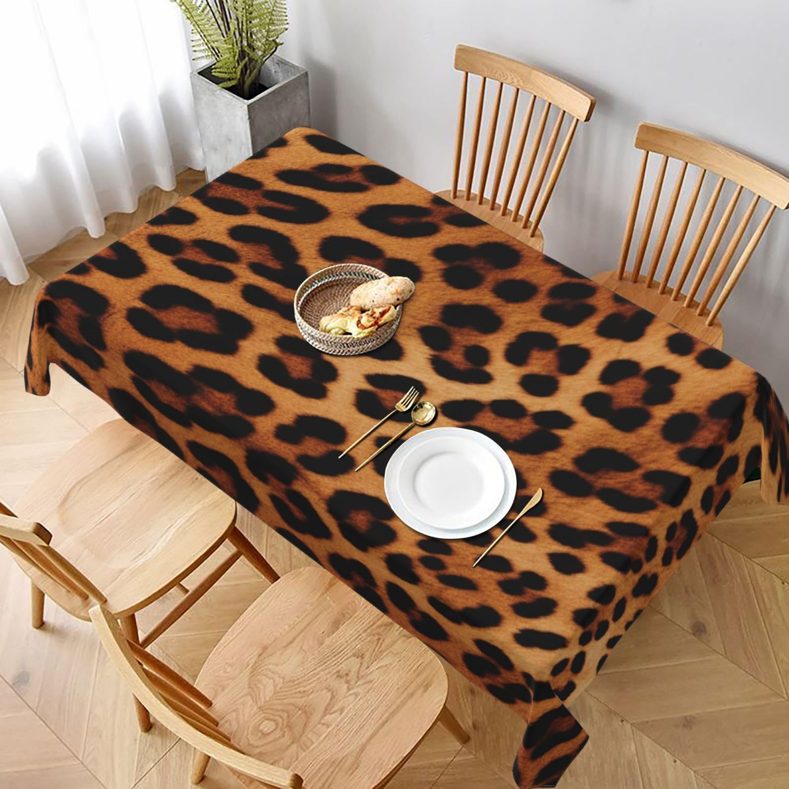 WPKJU Leopard Print Printed Tablecloth 60x90 in Water Resistant Table Cover Washable Rectangle Table Cloth for Dining Tables