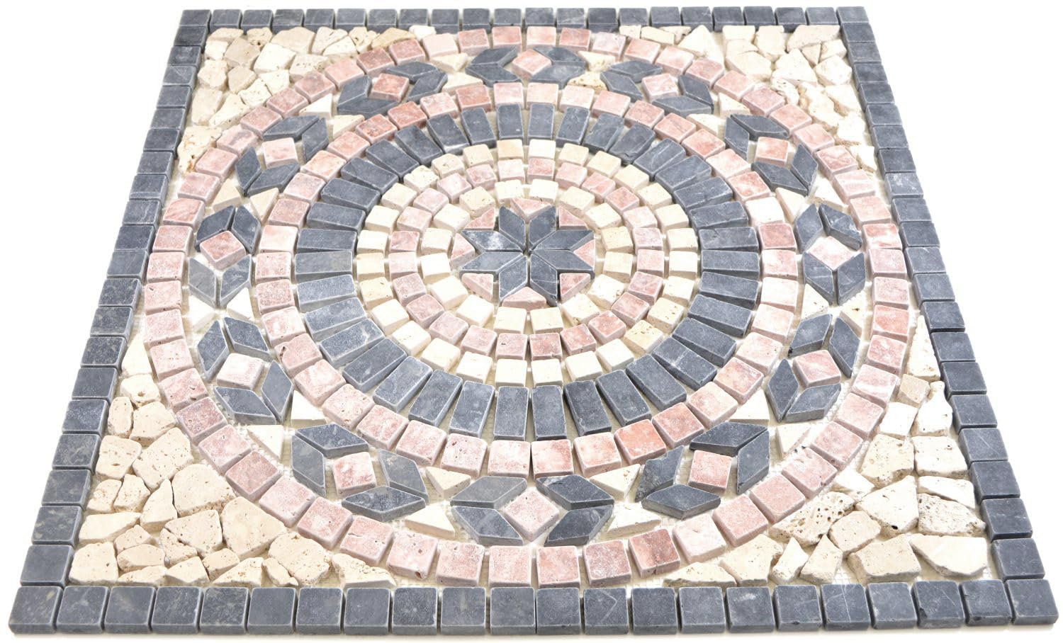 Mosaico de piedra natural grande, travertino, color negro y beige, para decoración de pared, baño, baño, cocina