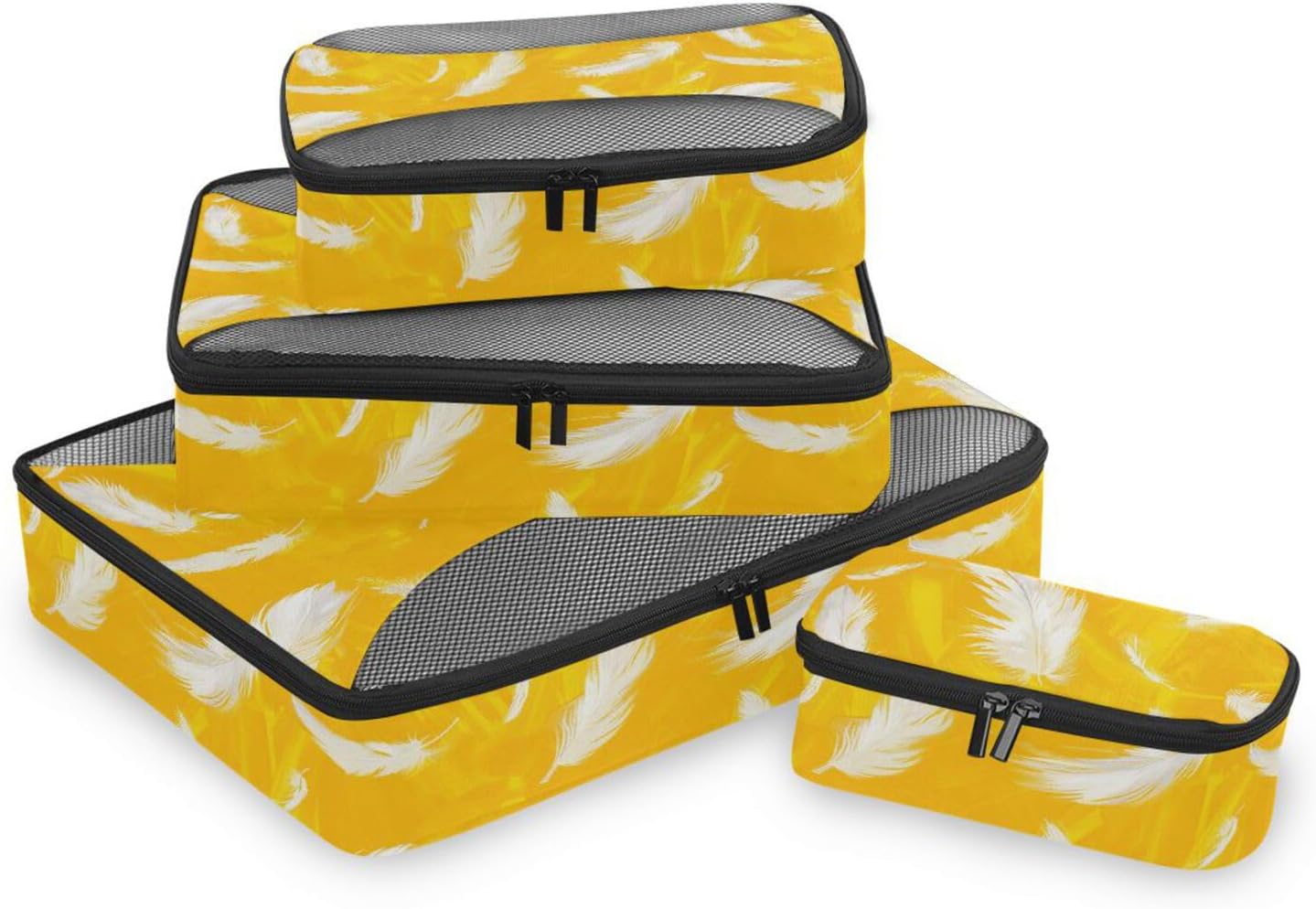 White Feathery 4 Pcs set travel organizers for Mesh Travel Essentials expandable packing cubes for women