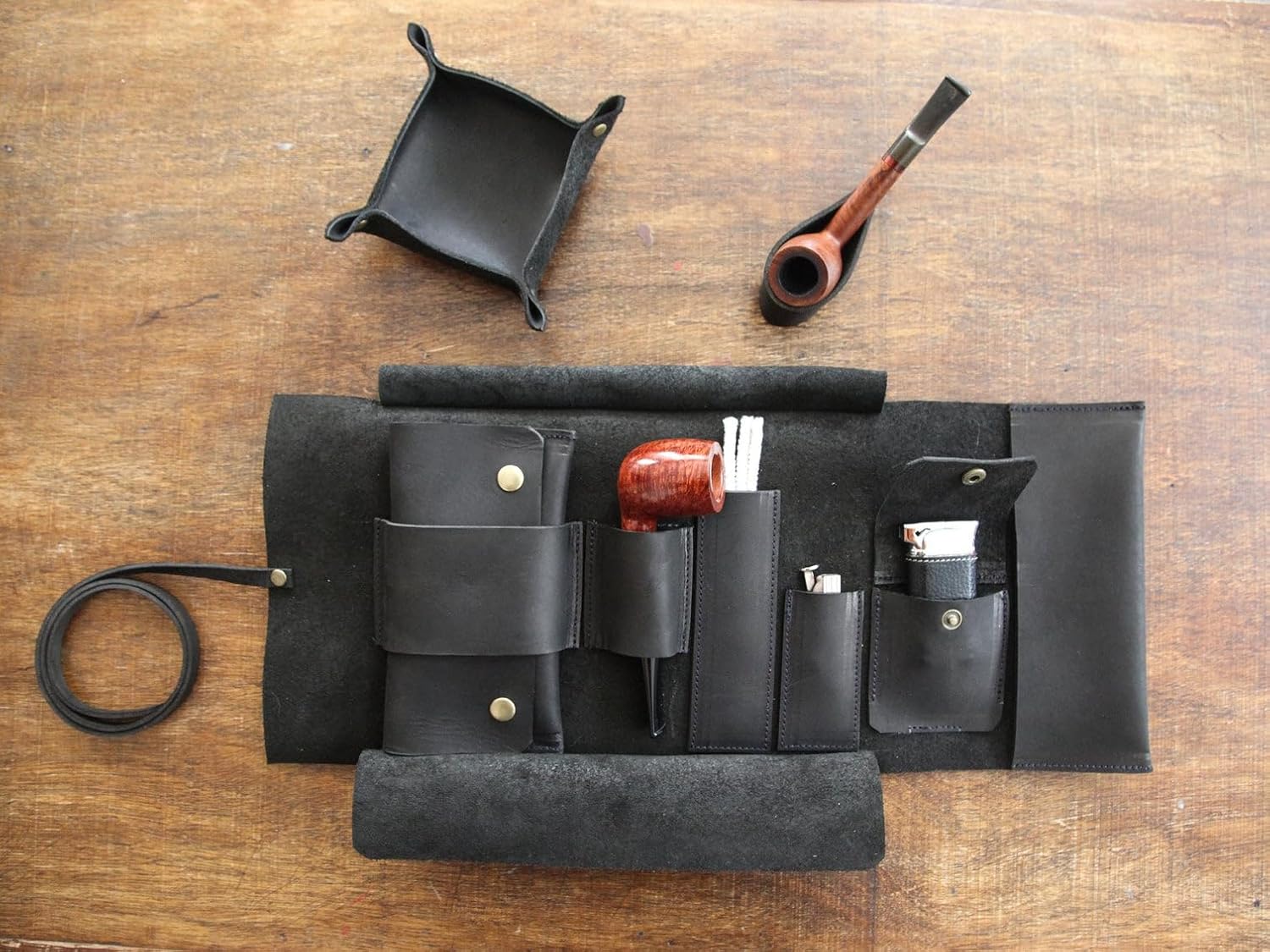 Black Leather Pipe Pouch: Handmade Pipe Bag for 1-Pipe