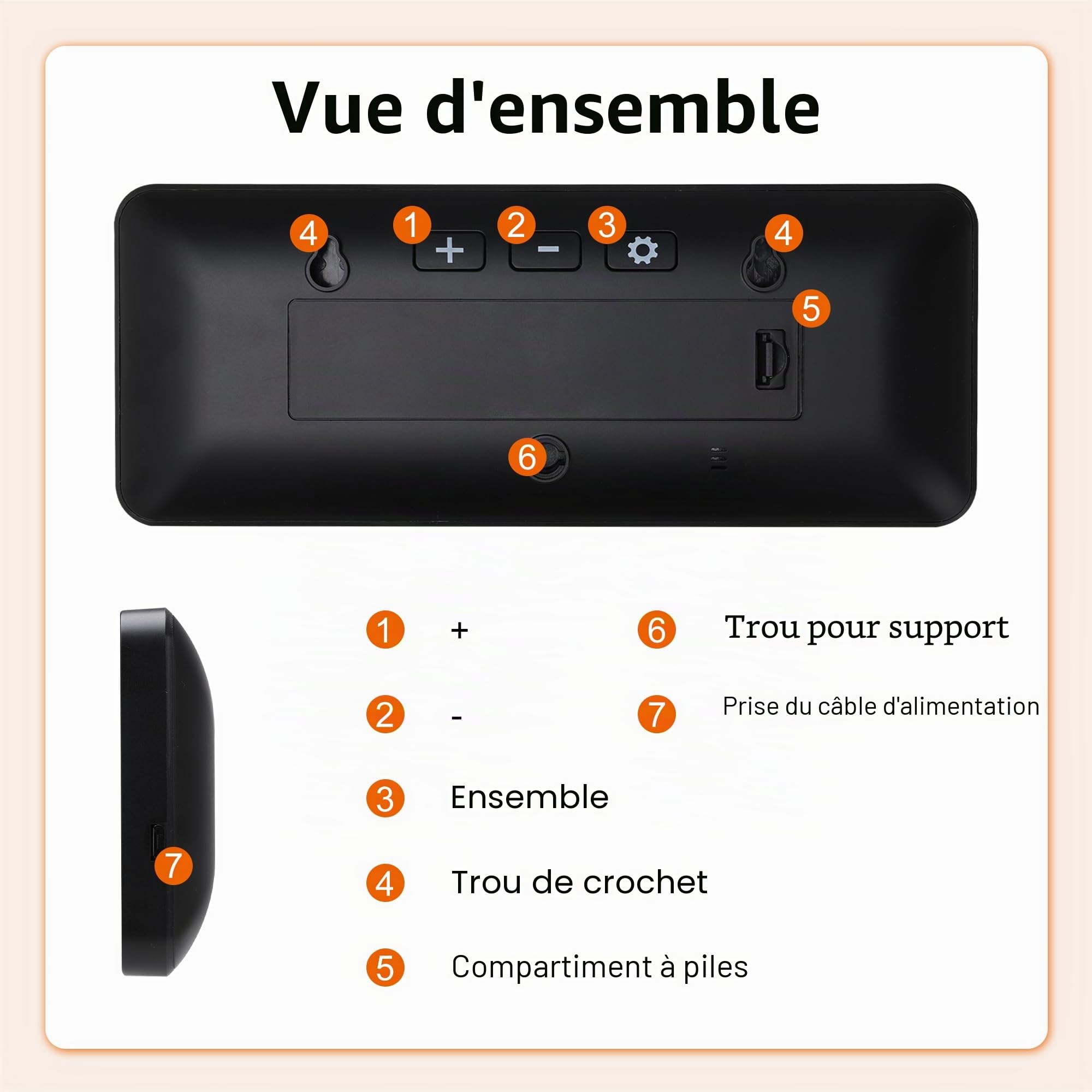 Lafocuse Horloge Murale Numérique 8.5" LCD Grande Chiffre avec Température Date 12/24H Noir