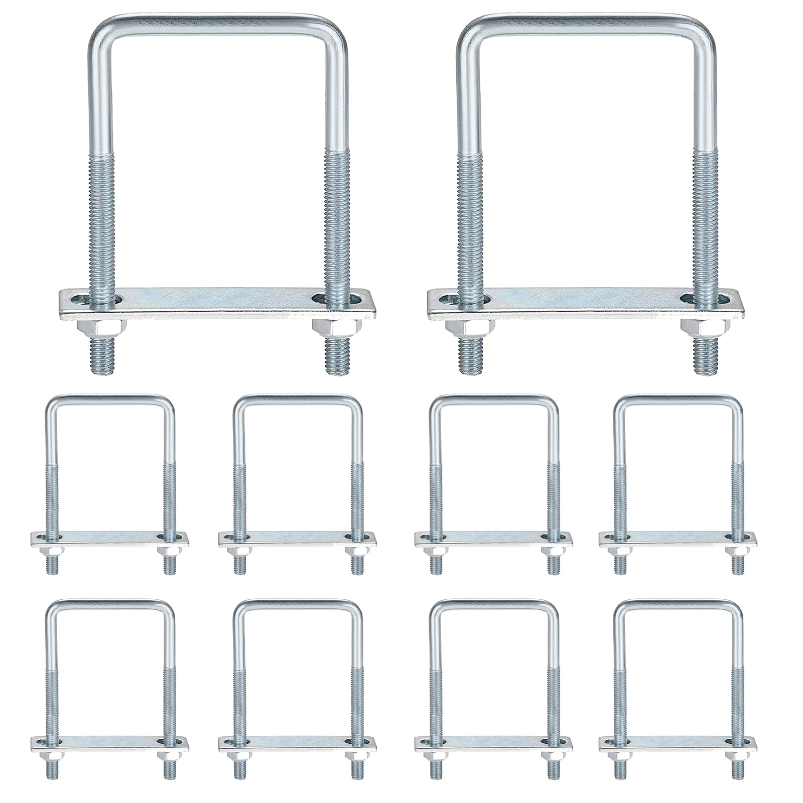 10 Pcs 2-3/8 Inch Wide Square U-Bolt for Trailer, 60 mm Wides u-Bolt, M8 x 2-3/8" x 3-7/8", Electro-Galvanized Steel