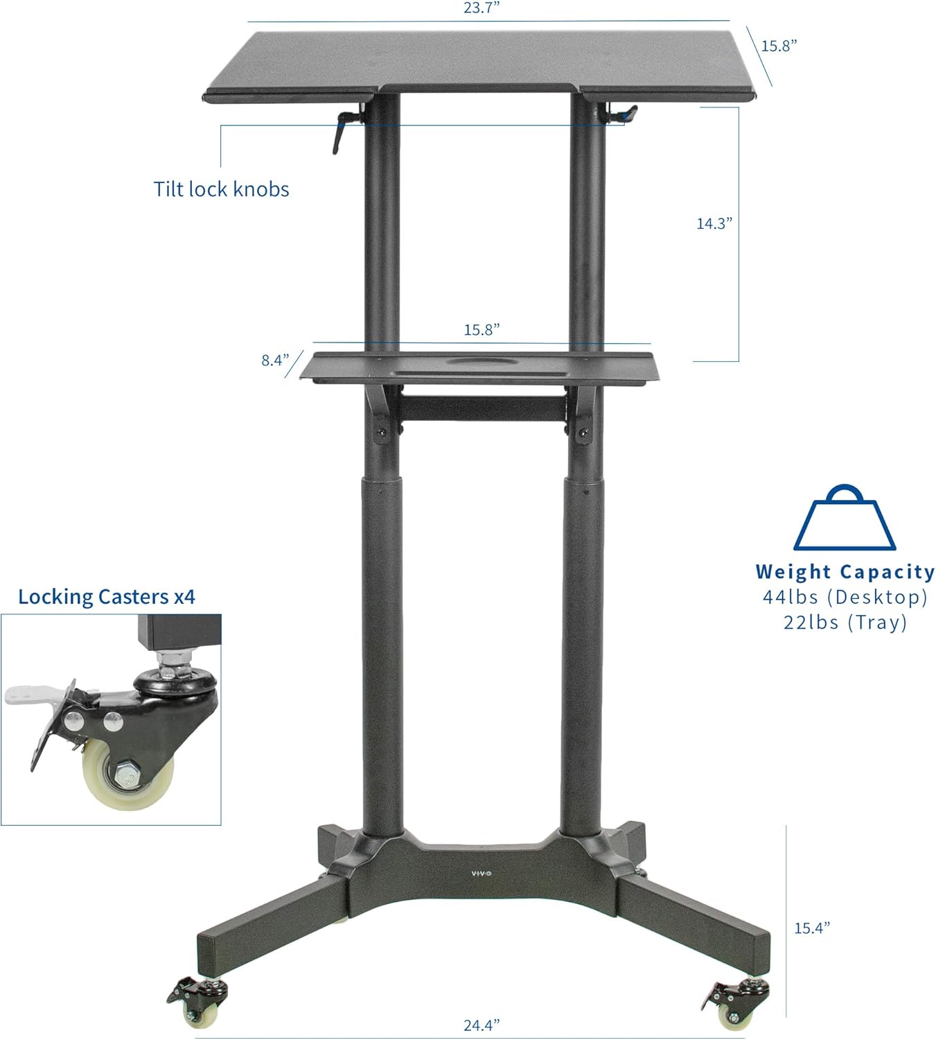 VIVO Steel Mobile 24 inch Height Adjustable Multi-Purpose Rolling Podium, Lectern, and Laptop Workstation Desk with Storage Tray, Black, CART-V03E : Office Products