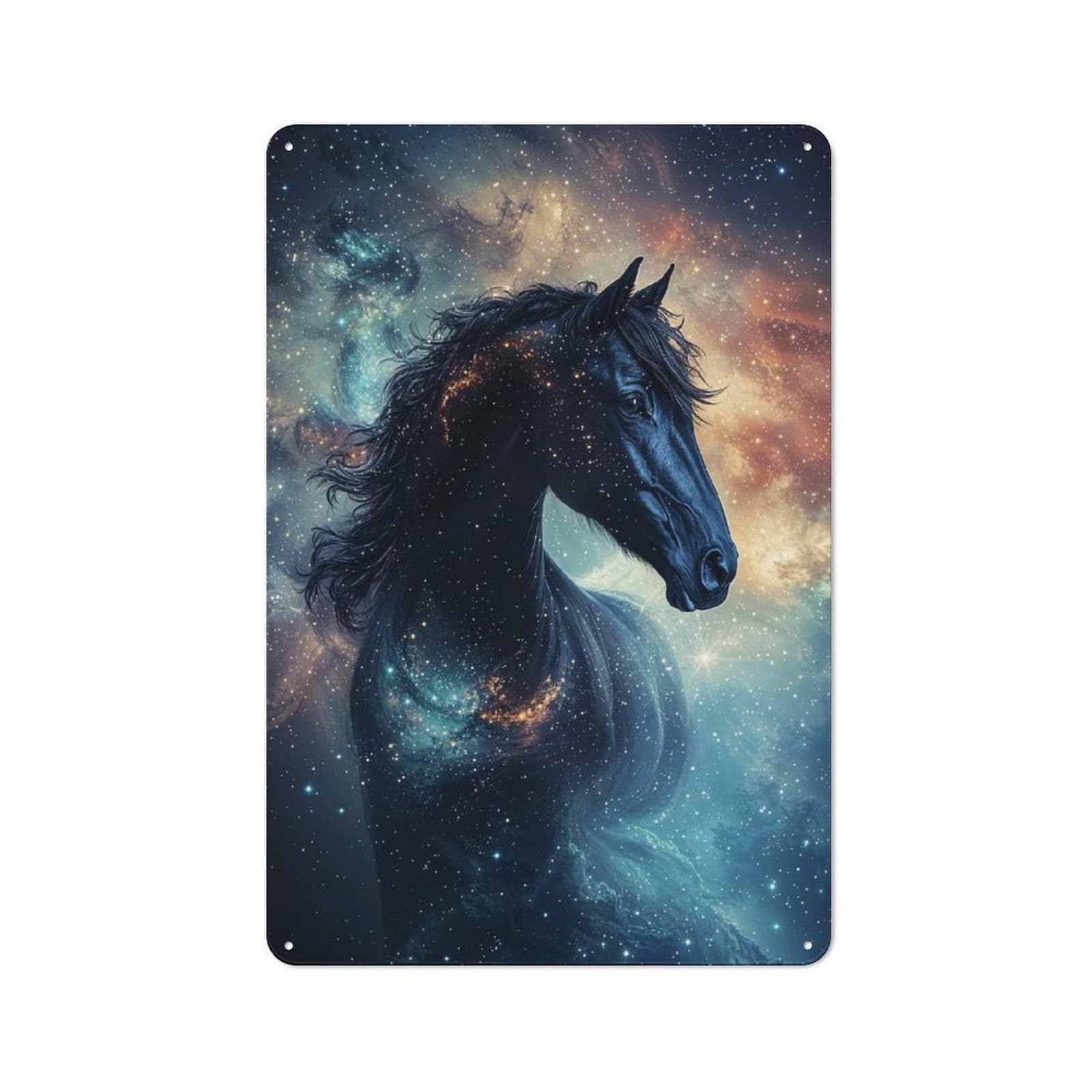 Junmoney Style-2 Metal Plaque With Cosmic Horse Design 30X20cm, Vintage Bistro Wall Plaque For Coffee Bar, Kitchen, Bistro Or Tea Corner