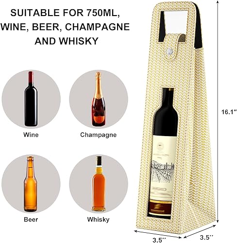Miniatura 9 de RYDDOY Bolsa de regalo de vino, bolsa de cuero reutilizable, bolsa de regalo de cerveza champán para cumpleaños, boda, fiesta de picnic, regalos de