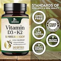 Vista 4 de Vitamin D3 K2 5000 IU Plus with K2 (MK-7) 100 mcg - Vitamins D & K Complex Supplement for Bone, Teeth, Muscle, Calcium Absorption, Supports Immune &