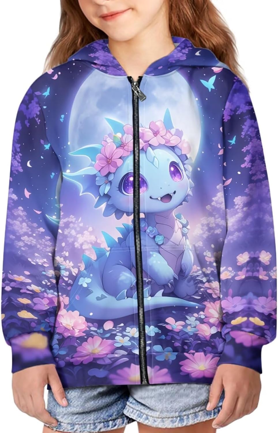 Girls Zip Up Hoodie 6-16 T Long Sleeve Hooded Sweatshirt with Pockets Xmas Halloween Thanksgiving Outfit