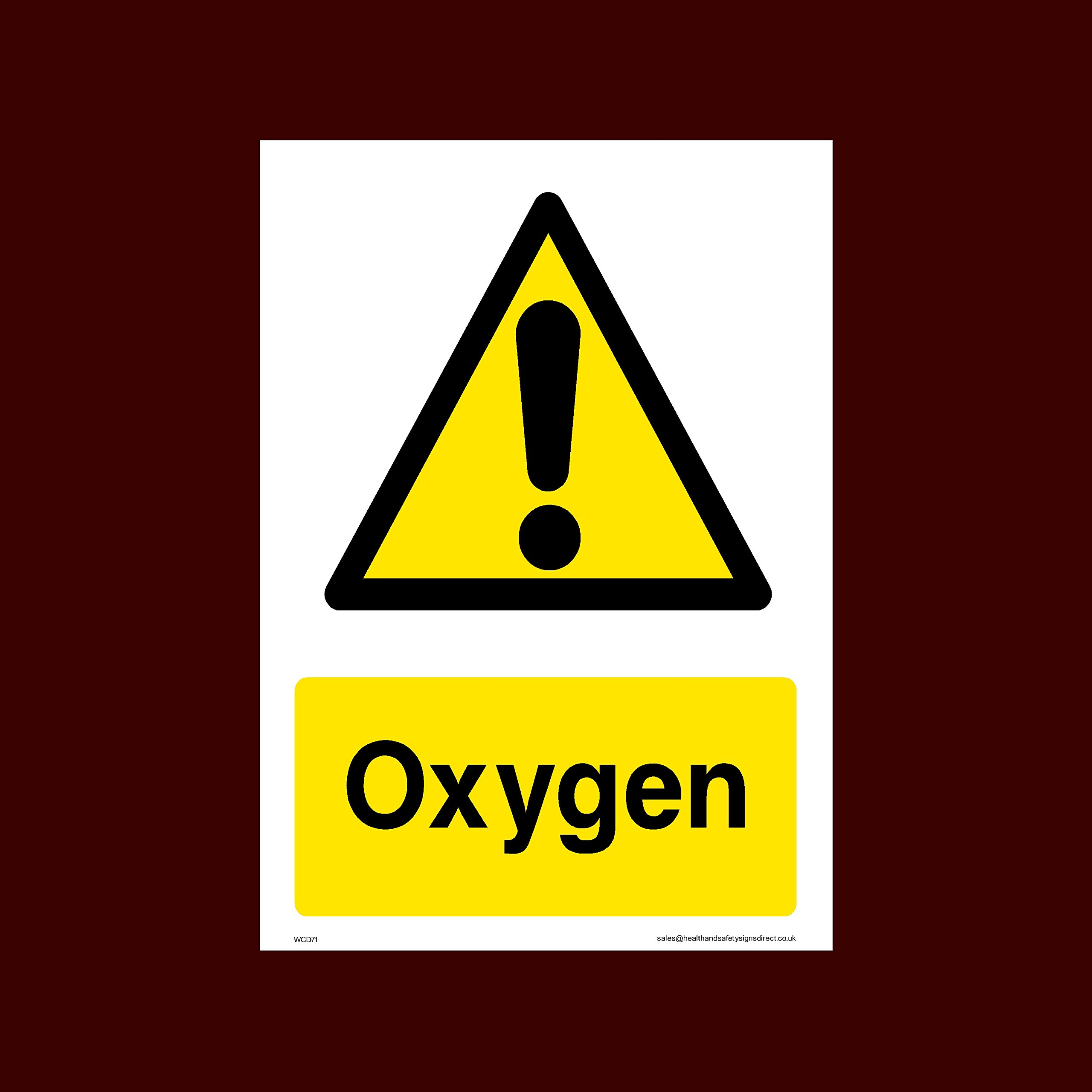 Ussp&S Oxygen Plastic Sign (Wcd71) - Danger, Acid, Corrosive, Hazardous, Chemicals, Harmful, Oxygen, Irritant