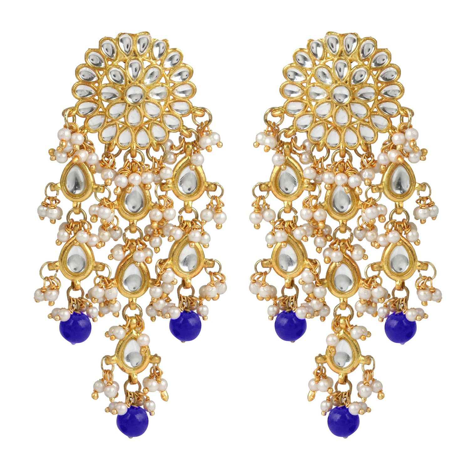 Peora Gold Plated Kundan Studded Beaded Blue Chandelier Classic Drop Earrings for Women (B08ZSX1LFS) Amazon Price History, Amazon Price Tracker