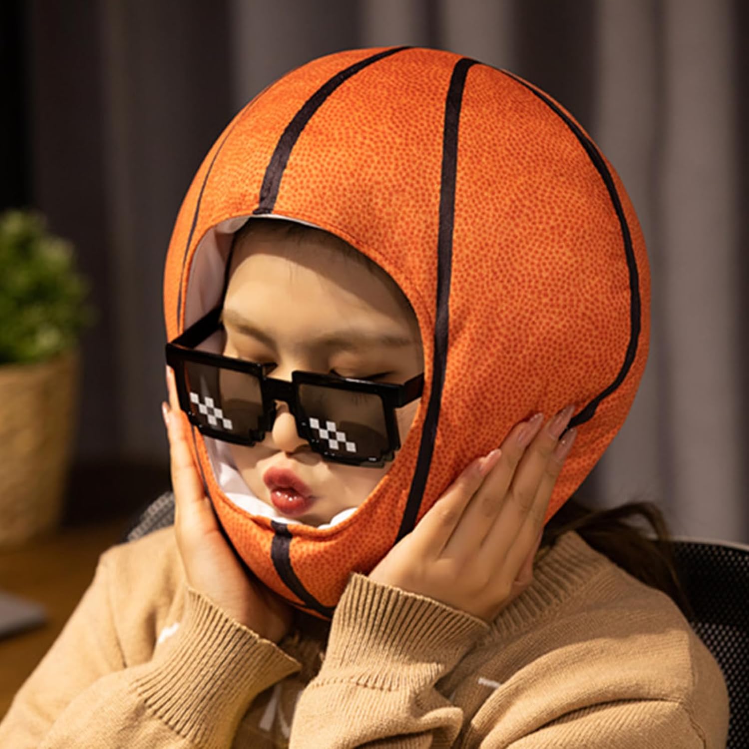 Basketball Plush Warm Hat,Halloween,Christmas,Carnival,Birthday Party Dressing Headwear, Adult Role-Playing Performance Hats(Without glasses)