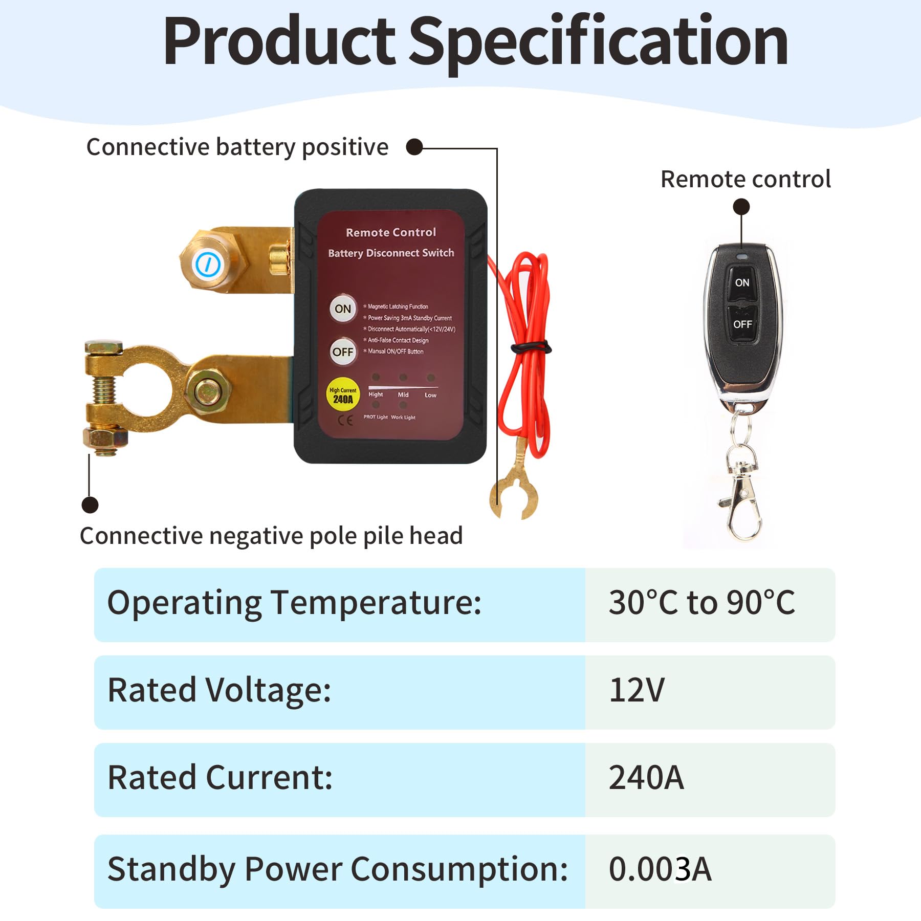Akumulator 12 V 240 A, czarny wyłącznik baterii automatyczny wyłącznik z pilotami, cięcie obwodu samochodu do ATV, łodzi, samochodu, kampera, ciężarówki