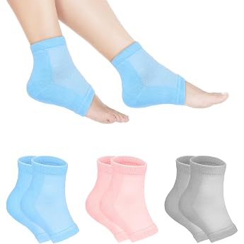 AOOWU 3 Pairs of Moisturising Heel Socks Gel Heel Socks Soft Moisturising for Dry Feet and Cracked Heels Callus Remover Feet Men Women Pink + Blue + Grey