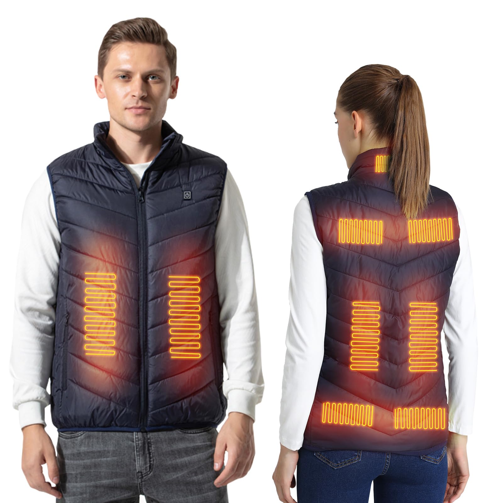Armorget Heated Vest, 3-Levels Temperature Control, with 9 Heating Zones, USB Rechargeable Heated Gilet, Washable Heated Jacket for Outdoor Camping, Hiking (Batteries Excluded) 5XL Blue