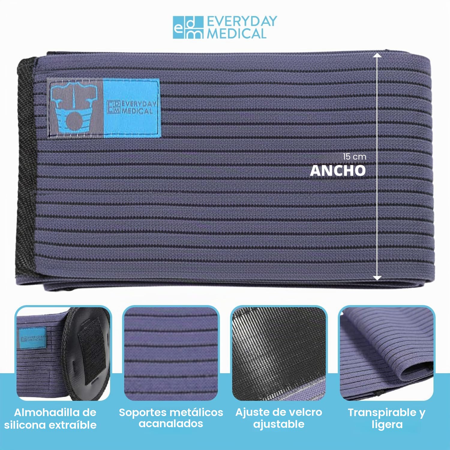Everyday Medical Cinturón para Hernia Umbilical I Faja para Hernia Abdominal, Ayuda a Aliviar el Dolor I Banda Elástica para Hernia Incisional, Ventral, Epigástrica para Hombre y Mujer - XXL