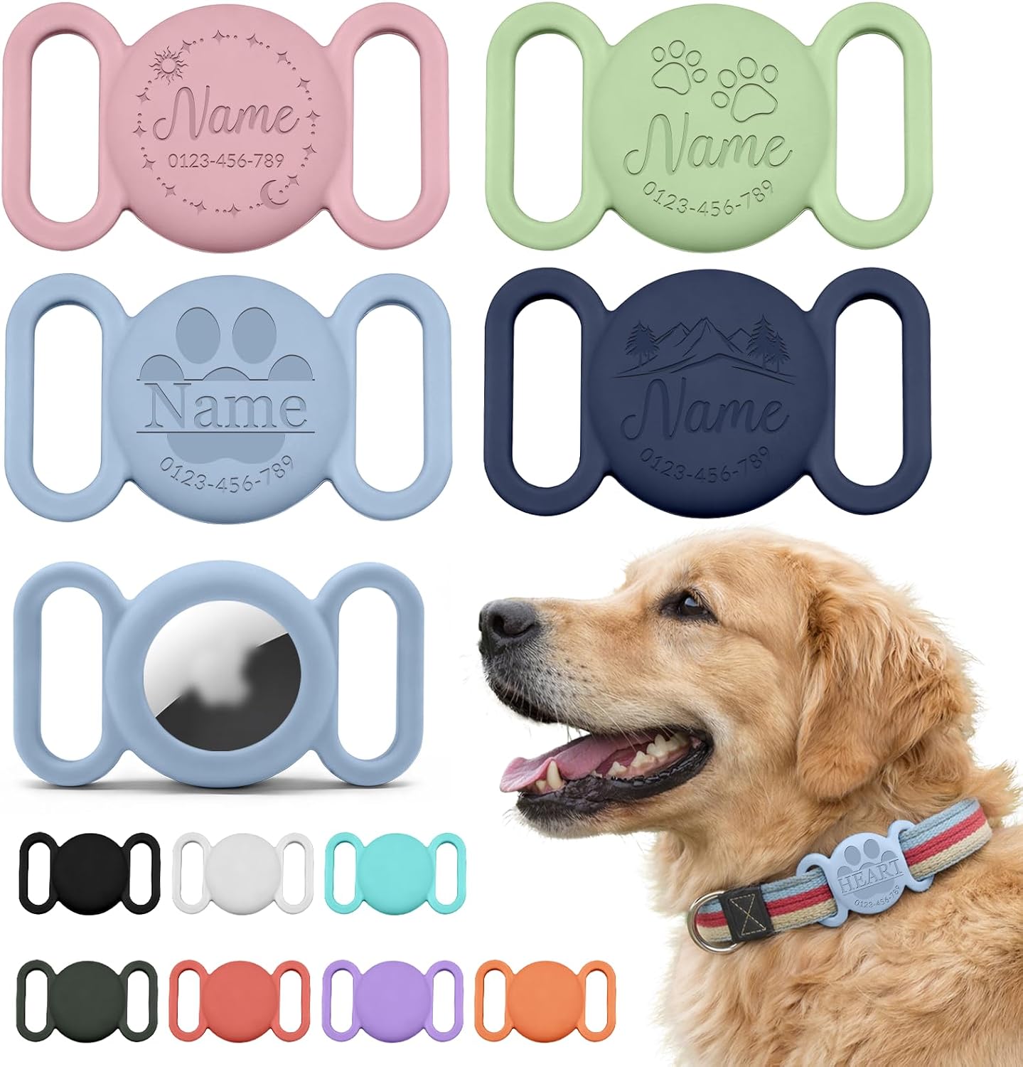 Personalized Dog Collar Air Tag Holder with Name Custom Silicone Case Waterproof for Dogs Pet GPS Tracker Cover Engraved Collar Holder