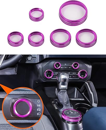 Miniatura 22 de Savadicar CKT01 Billet - Juego de molduras de perilla de control de aluminio, faros/4WD/HVAC, biseles de anillo de perilla de control climático, Rojo