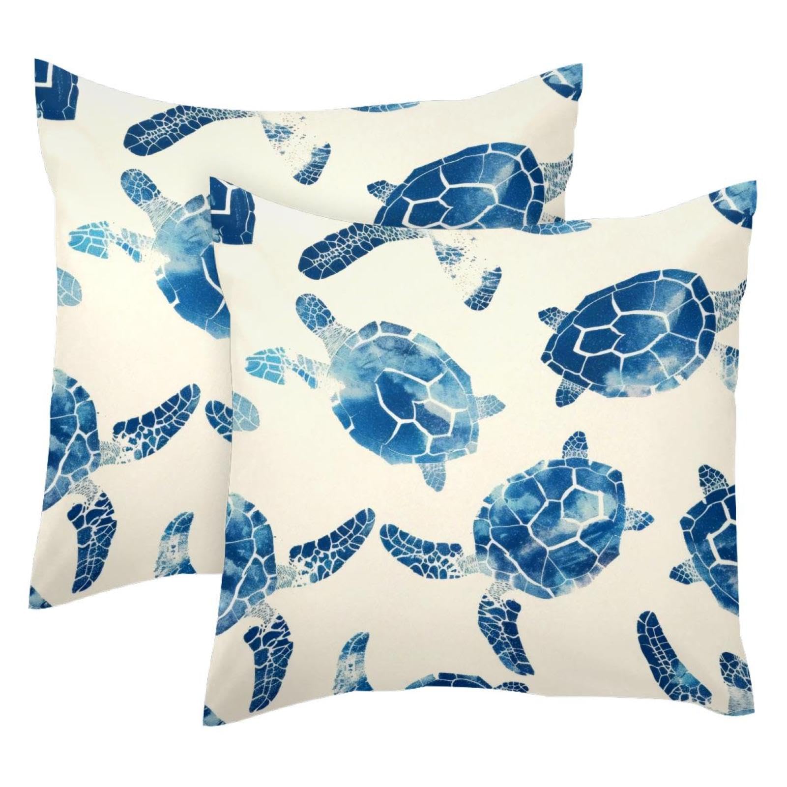 Housse de coussin velours 50x50 cm bleu tortue lot de 2 déco