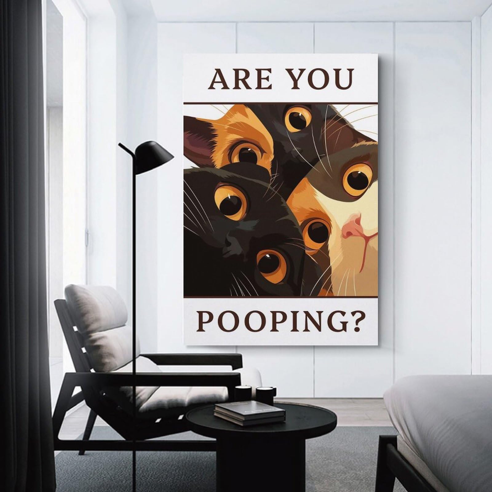Junmoney Canvas Wall Picture Bathroom Cat Meme - Are You Pooping, 24x36inch(60x90cm), for Home Lounge, Bedroom Or Reading Nook, A Home Accent with Warm Character