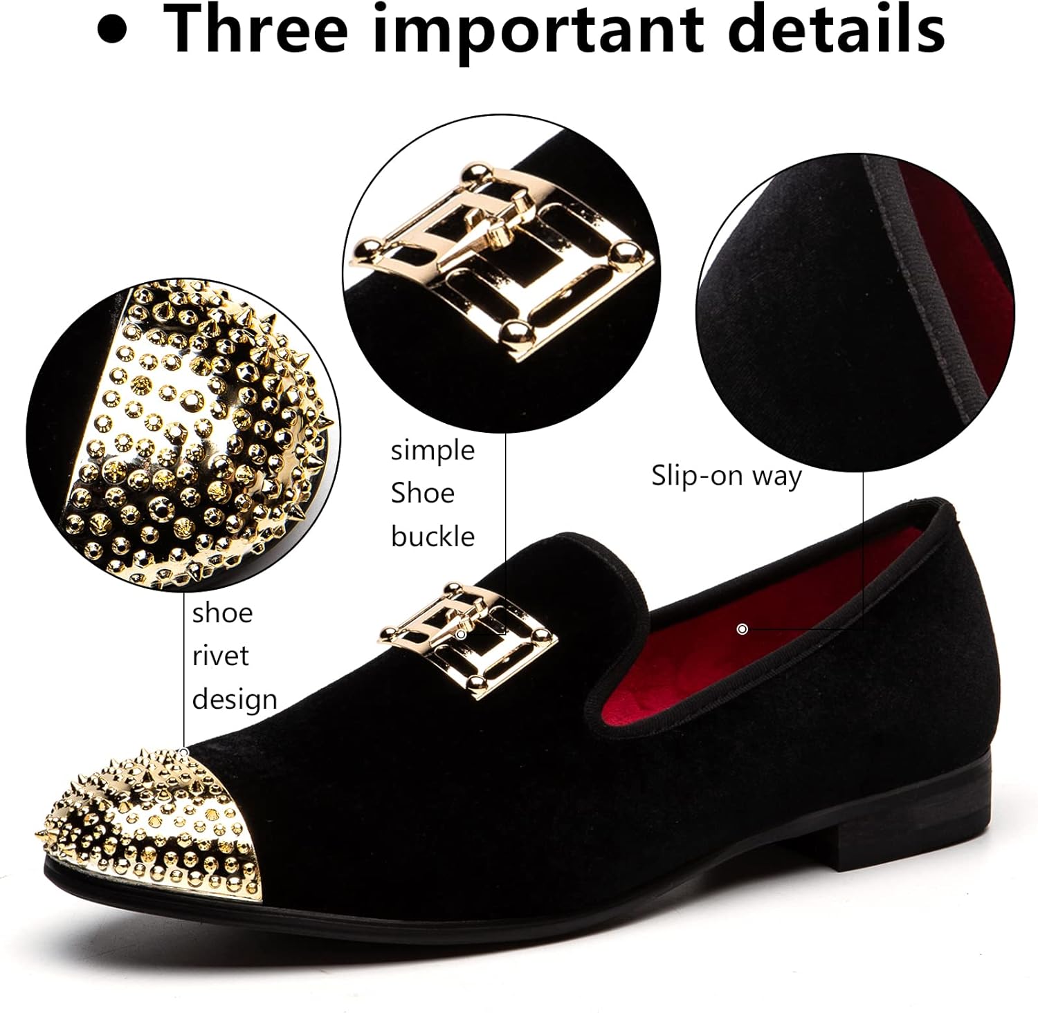 Meijiana Mens Dress Shoes - Black Velvet Loafers for Men with Metal Buckle - Fashion Casual Business Formal Mens Black Dress Shoes - Comfortable Rubber Sole - Image 2