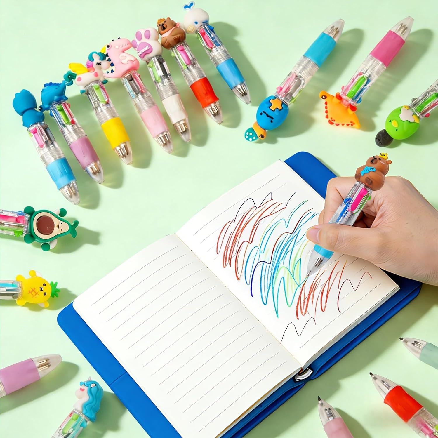 50Pcs Multicolor Pens in One 4-in-1 Mini Cute Ballpoint Pen Bulk Assorted Ink Kawaii Pens for Party favors and Birthday Gift