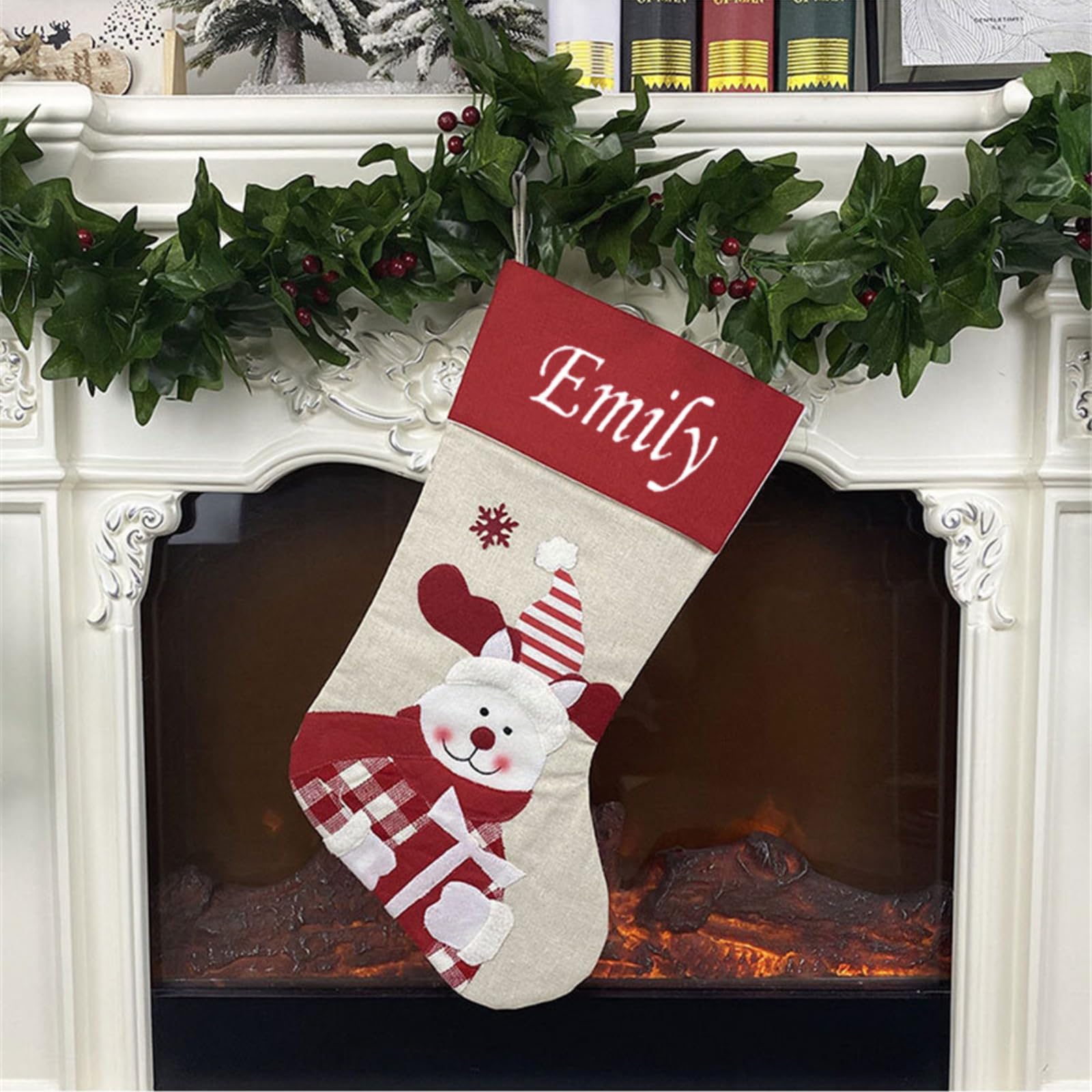 Witfox Chaussette De Noël Personnalisée Avec Nom - Chaussette De Noël Pour Enfants En Coton Et Lin Avec Père Noël En 3D, Décorations De Noël Personnalisées Pour Les Enfants Et La Famille