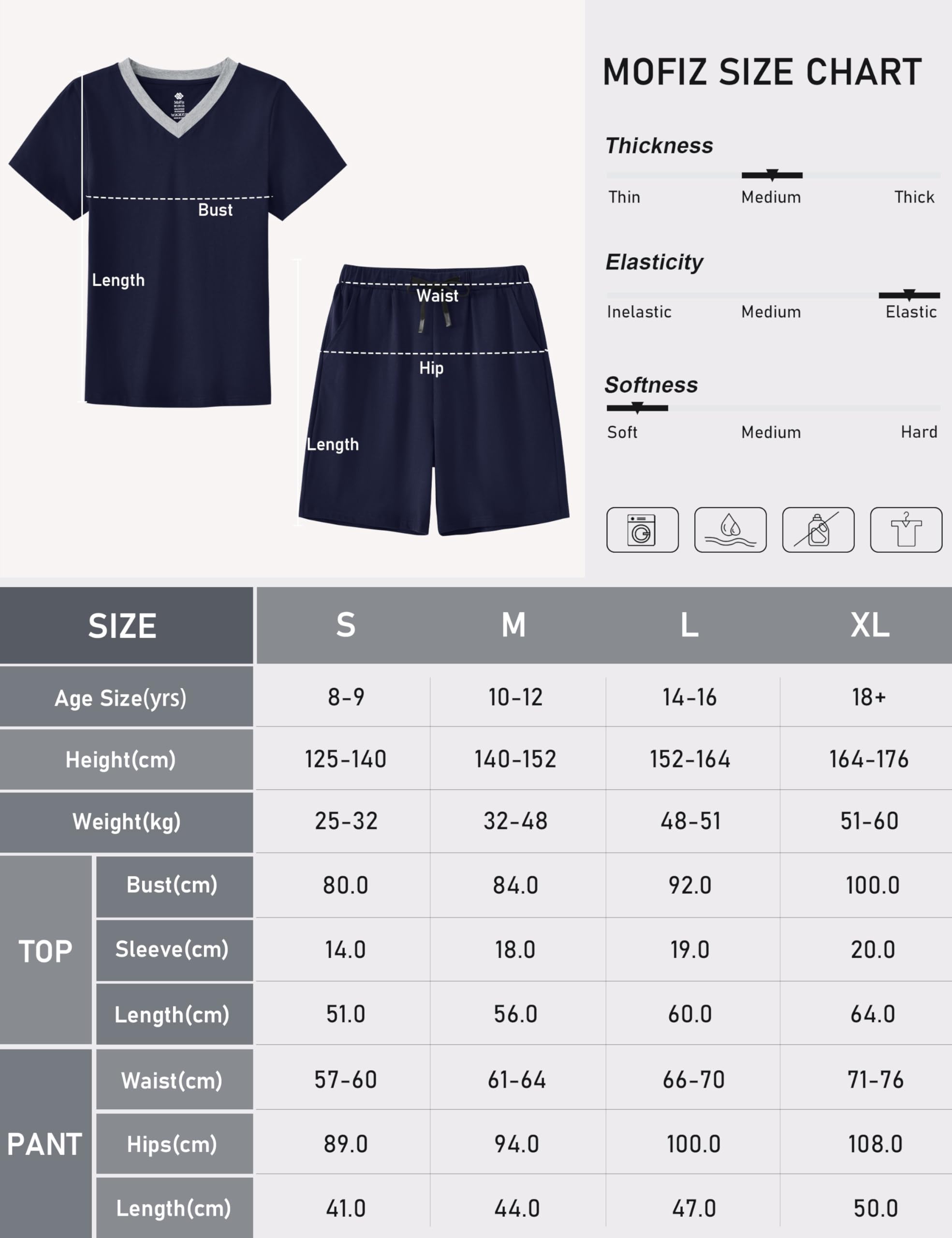 MoFiz Pyjama Garcon Coton Ensembles de Pyjama Court Vêtements de Nuit Col en V Manche Courte Haut de Pyjamas et Short Enfants128 cm à 176 cm